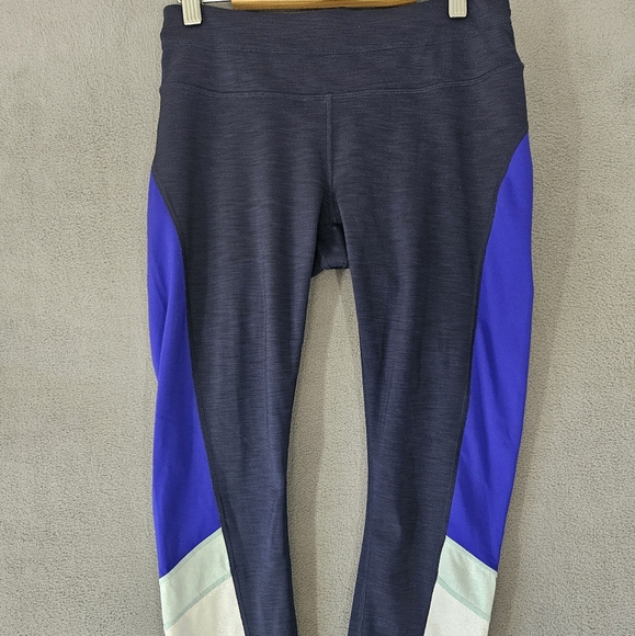 Athleta Athletic Womens Crop Leggings Capris Small S Blue Colorblock Pockets - Picture 1 of 9